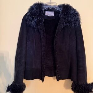 Alexander Julian Black Suede Jacket with Plush Fur Trim